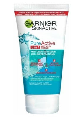 Garnier (Pure Active) 3-in-1 Face Wash, Scrub & Mask with Salicylic Acid and Niacinamide - 150 ml