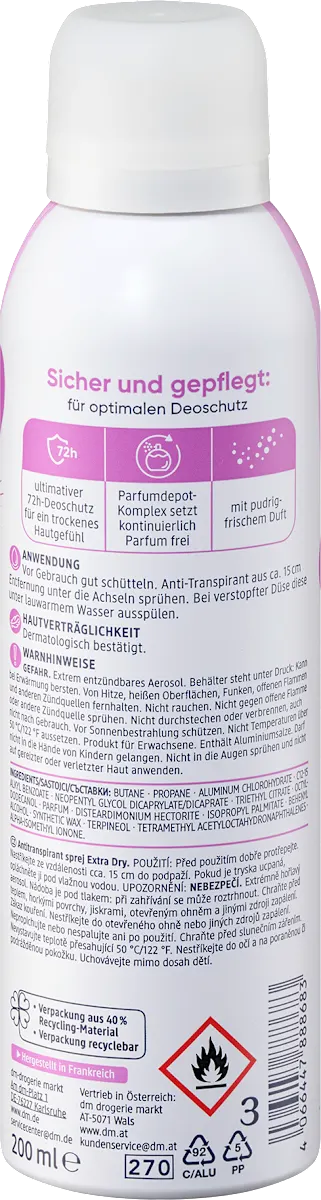 Extra Dry Antiperspirant Spray for Superior Protection and Long-Lasting Dryness by Balea - 200 ml