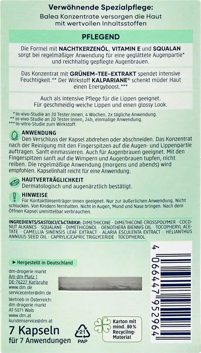Balea Concentrated Capsules for Eye and Lip Care - 7 Capsules