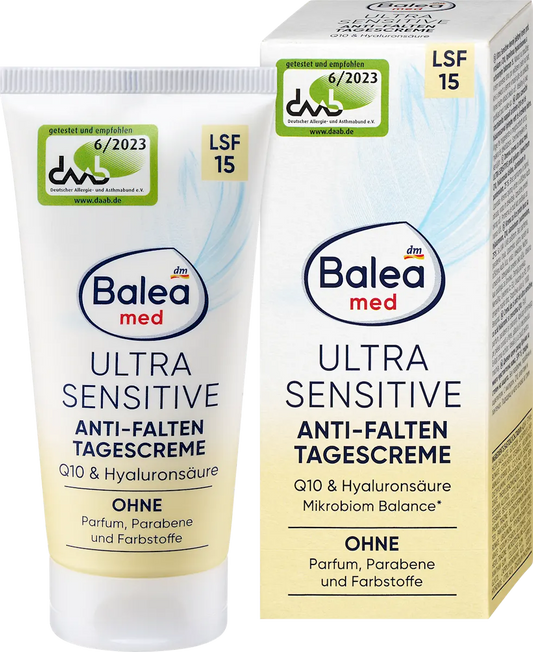 Balea Med Repair Face Cream with Q10 for Ultra-Sensitive Skin Renewal and Protection (SPF 15) - 50 ml