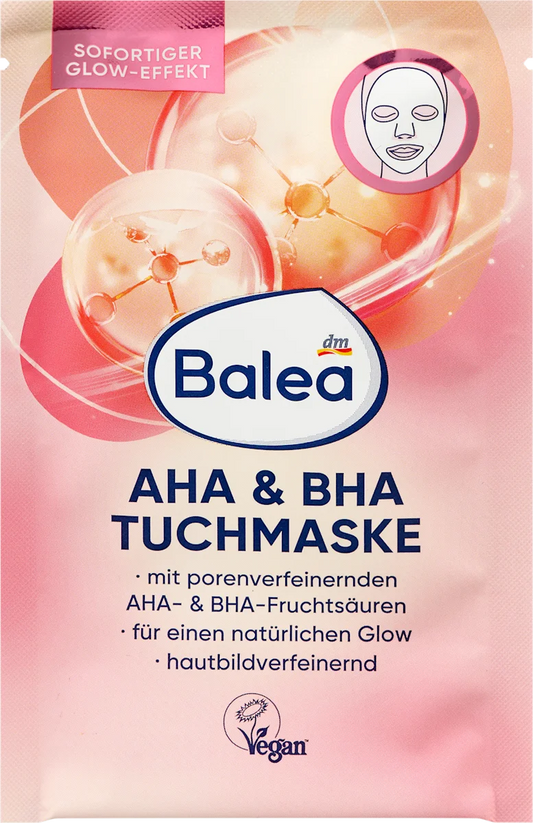 Balea AHA & BHA Acid Sheet Face Mask for Exfoliation and Skin Renewal - Single Piece