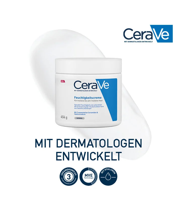 Moisturizing Cream for Dry to Very Dry Skin by CeraVe with Ceramide, Hyaluronic Acid & 3 Ceramides - 454g